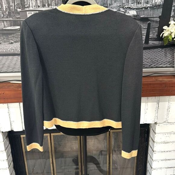 St. John by Marie Gray sweater blazer Gold Trim Silver Black Long Sleeve Medium - Picture 3 of 7